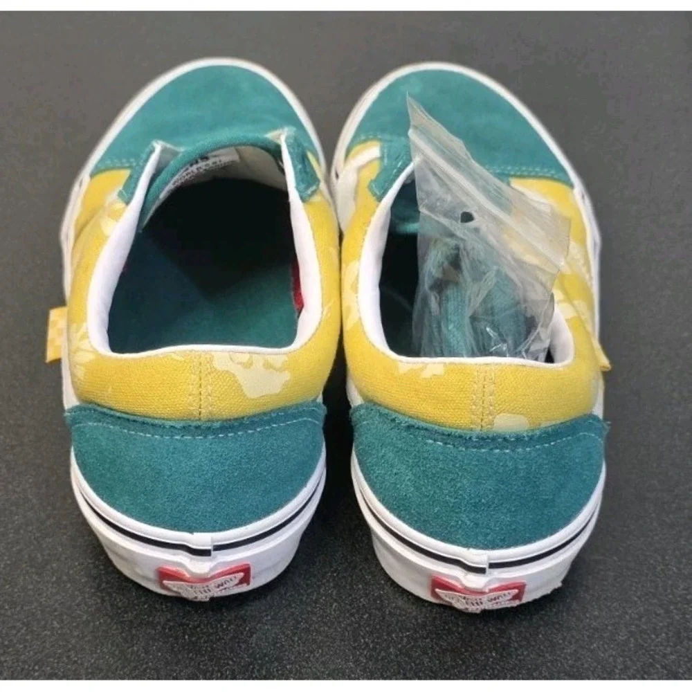 Vans Men 9 Skate Old Skool Aloha Leather Suede Canvas Sneaker Slip‎ On Green